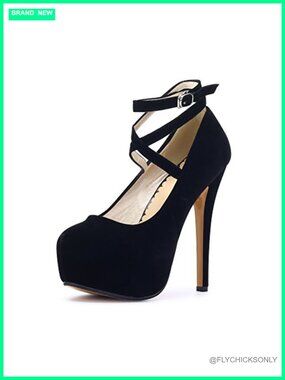 OCHENTA Ankle Strap Platform Pumps 5.5 Inch Stiletto Heels Faux Suede